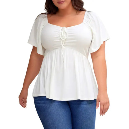 Women's Heart-Shaped Neck Short-Sleeved Ruffle Top