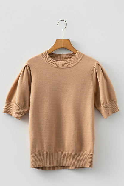 Chloe Solid Color Knit Short Puff Sleeve Sweater