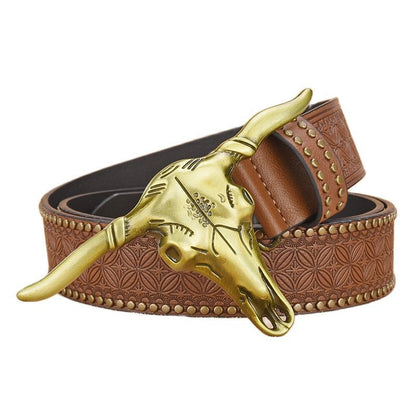 Cowhide Leather Belt For Men With Embossed Rivets
