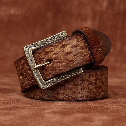 Men’s Original Diamond-Carved Denim Belt | High-Sense Architectural Leather & Denim Waistband | Trendy Minimalist Rugged Jeans Belt | Luxury-Label Statuesque Men’s Accessory | 2026 High-Fashion Urban Essential