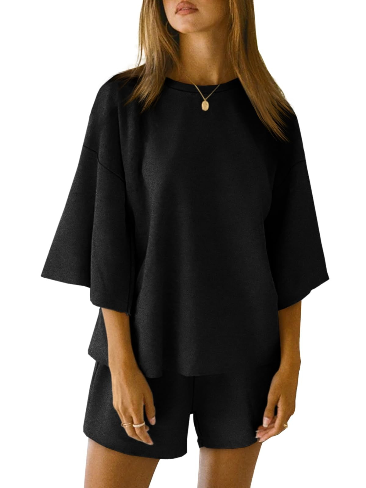 Women's 3/4 Sleeve Tops and Elastic Waist Shorts Lounge Set