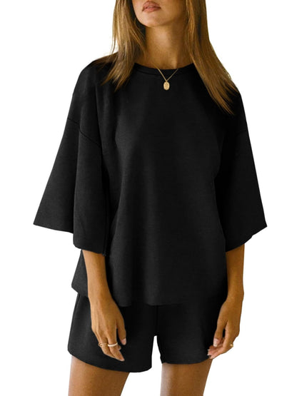 Women's 3/4 Sleeve Tops and Elastic Waist Shorts Lounge Set