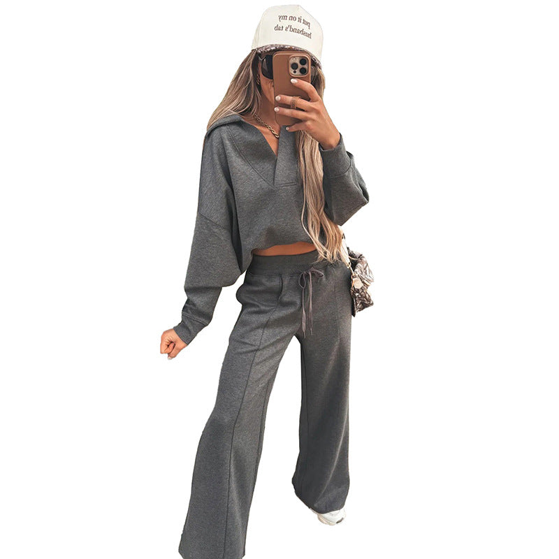 Women’s Casual Long Sleeve Co-ord Set | Relaxed Fit 2-Piece Lounge Set | Elegant Solid Color Matching Top & Pants | Trendy Lightweight Leisure Wear for Women | 2026 Minimalist Streetwear Set