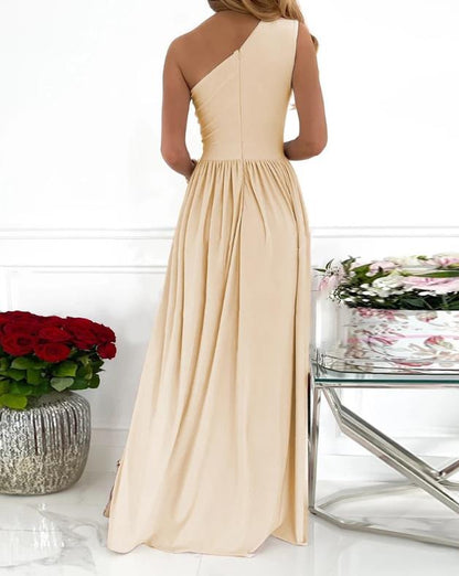 Women’s One-Shoulder High-Split Maxi Dress | Cutout Sleeveless Cocktail Gown | Elegant Evening Party Dress with High Slit | High-Sense Formal Bodycon Maxi | 2026 Luxury Event Fashion