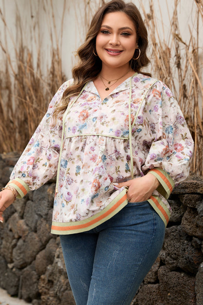 Threaded Pear Andi Striped Detail Babydoll PLUS Blouse