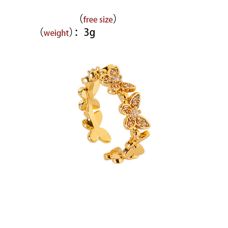 Korean Style Wide-Face Adjustable Copper Ring | Unique Profiled Geometric Band | Minimalist "Live Mouth" Finger Ring for Women | Trendy Girlfriends’ Matching Statement Jewelry
