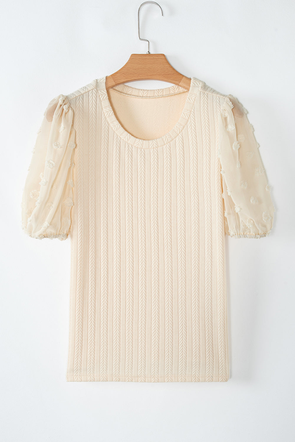 Threaded Pear Violet Puff Sleeve Textured Blouse