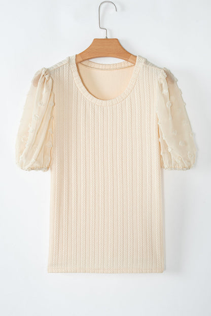 Threaded Pear Violet Puff Sleeve Textured Blouse