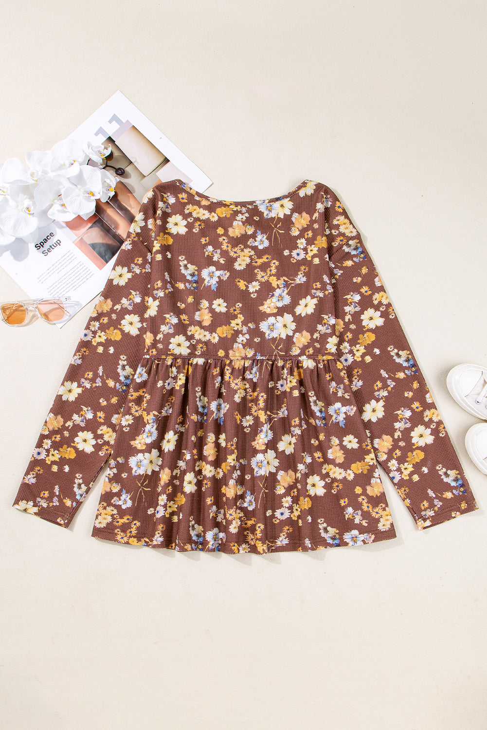 Threaded Pear Skye Sleeve Babydoll Blouse Long Sleeve PLUS Top