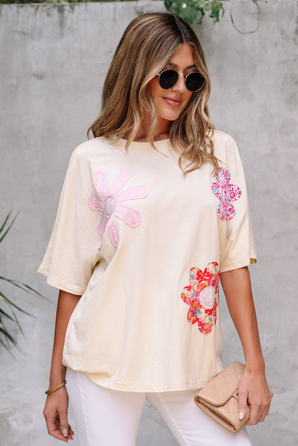 Threaded Pear Hannah Flower Patched Loose Top