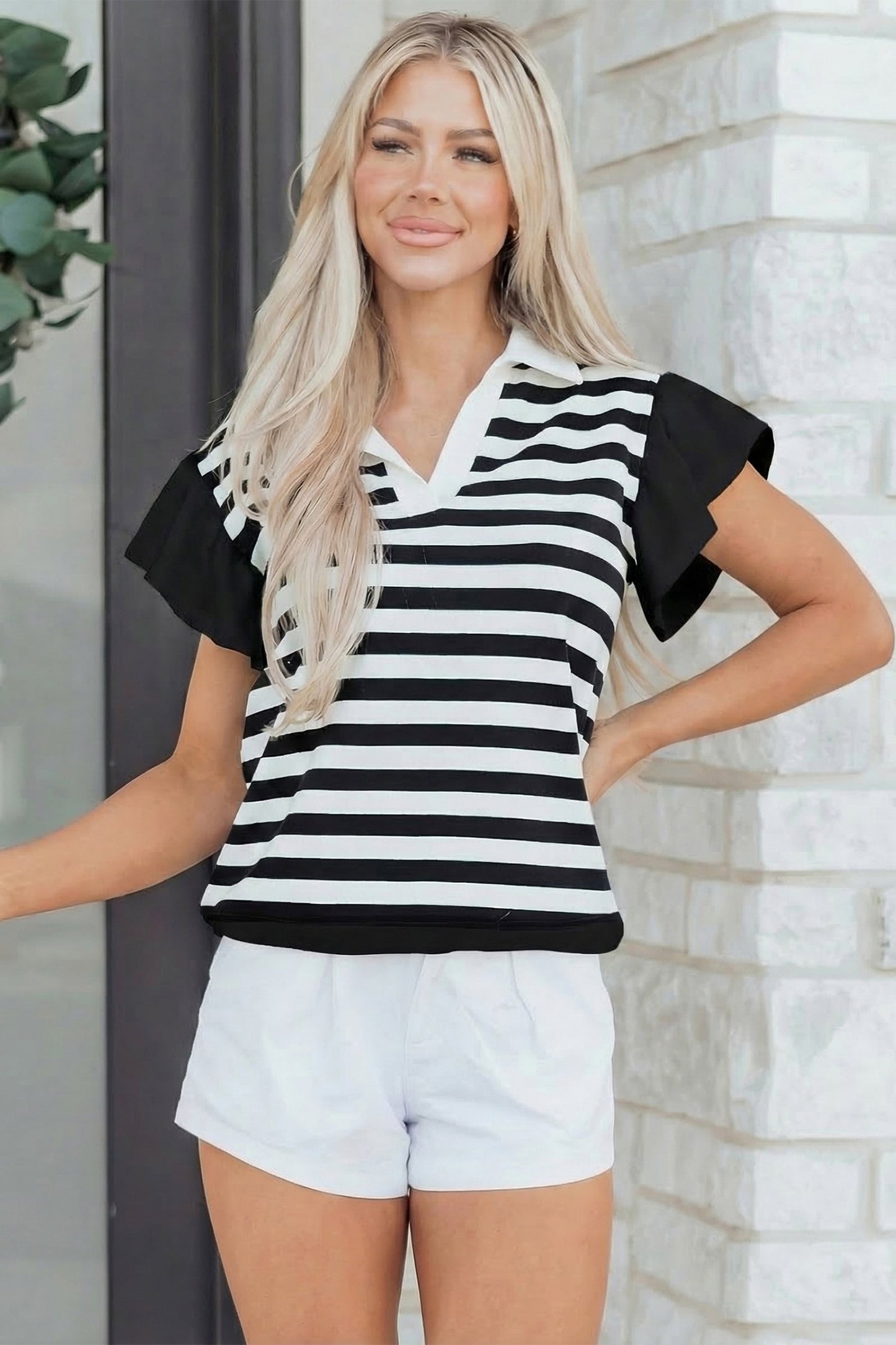 Threaded Pear Lilith Ruffled Short Sleeve Blouse