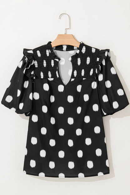 Threaded Pear Nola Notched Balloon Sleeve Blouse