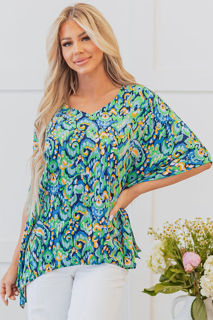 Threaded Pear Madeleine Abstract Loose Fit Tunic Blouse