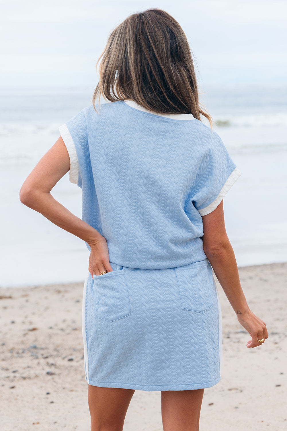 Threaded Pear Scout Textured Crewneck Tee and Pocketed Skirt Set