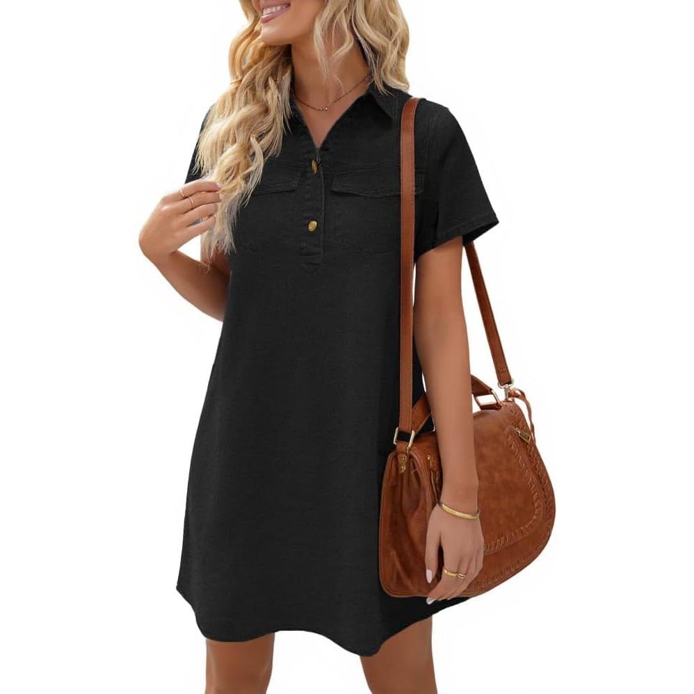 Women's Short Sleeve Denim Shirt Dress