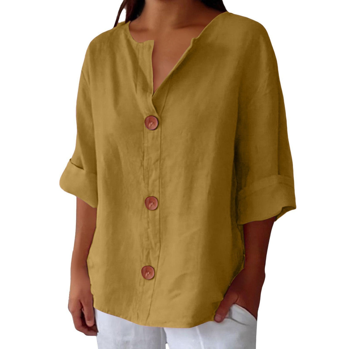Women’s V-Neck Pullover Shirt | Casual Long-Sleeved Fashion Top | Elegant Loose-Fit Daily Blouse | Trendy Minimalist V-Neck Pullover for Ladies | 2026 High-Fashion Lightweight Autumn/Spring Top