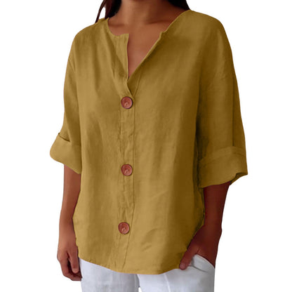 Women’s V-Neck Pullover Shirt | Casual Long-Sleeved Fashion Top | Elegant Loose-Fit Daily Blouse | Trendy Minimalist V-Neck Pullover for Ladies | 2026 High-Fashion Lightweight Autumn/Spring Top