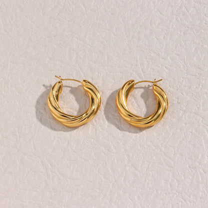Denisse Twisted Hoop Earrings | 18K Gold Plated Textured Hoops | Modern Minimalist Intertwined Earrings | Elegant Daily Wear Jewelry for Women