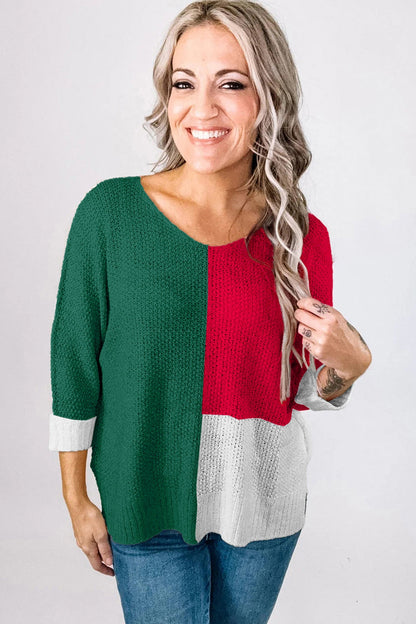 Threaded Pear Demi Block Knit Loose Sweater