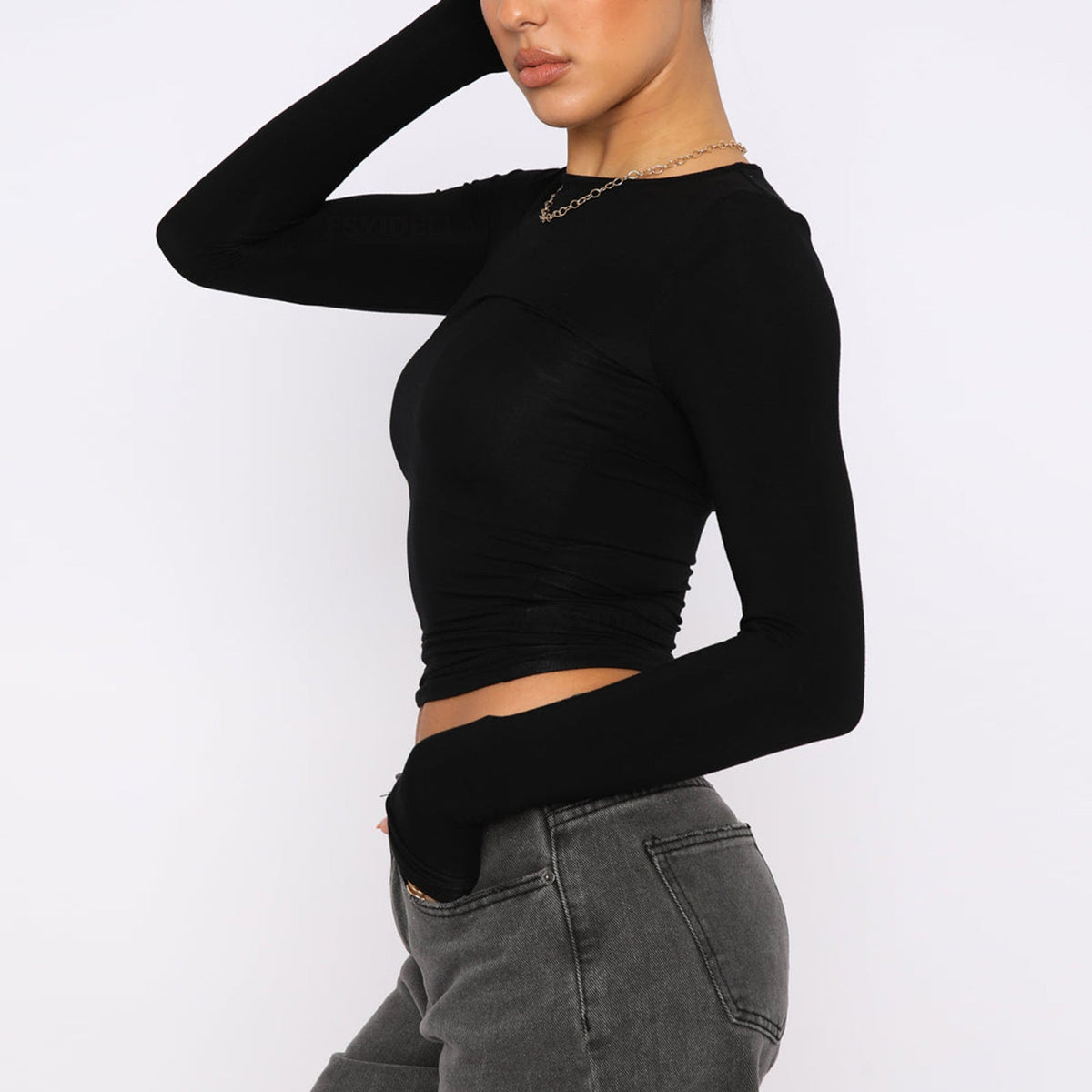 Women’s Fashion Slim-Fit Long-Sleeved Pullover | Elegant Solid Color Casual Fit Shirt | Modern Crew Neck Ribbed Base Layer | Trendy Body-Hugging Autumn Top | 2026 Minimalist Everyday Fashion Staple