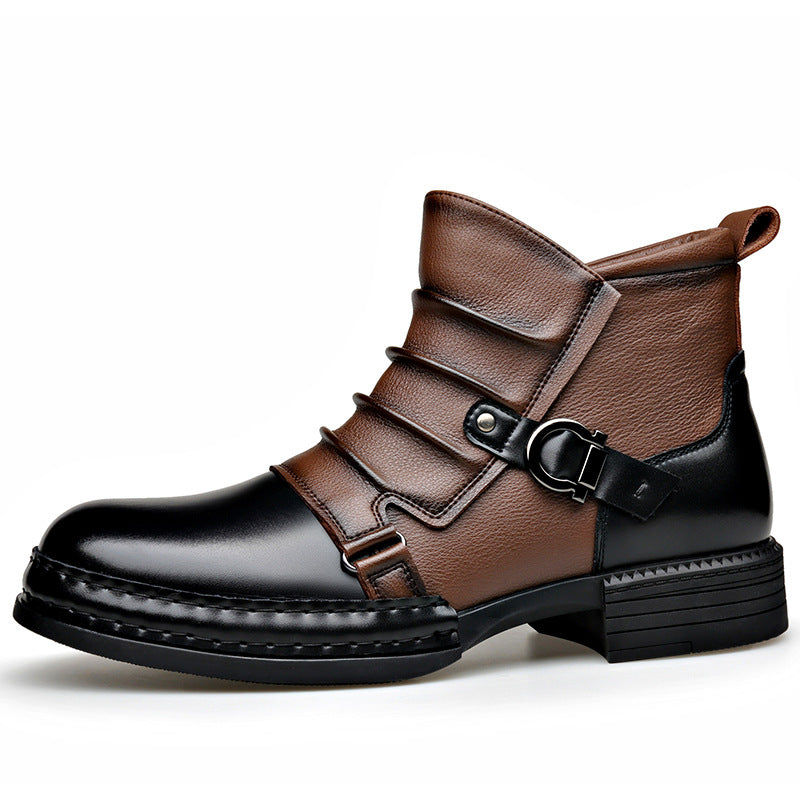 Men’s British Style Retro Thermal Boots | Fleece-Lined Winter Leather Boots with Side Zipper | Vintage Mid-Top Warm Walking Boots | Men's Elegant Waterproof Winter Footwear