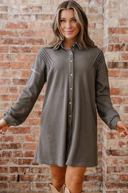 Threaded Pear Viviana Taupe Waffle Knit Shirt