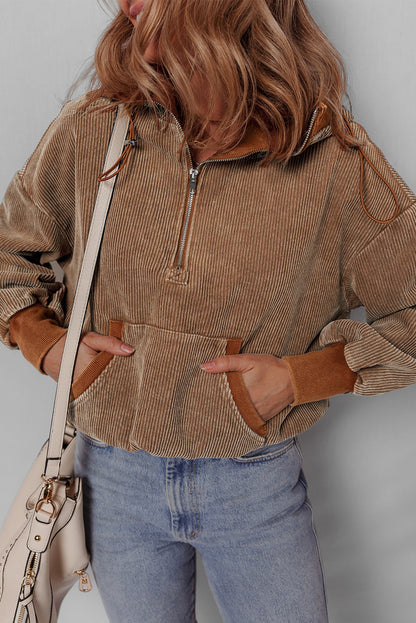 Threaded Pear Abigail Kangaroo Drawstring Corduroy Hoodie