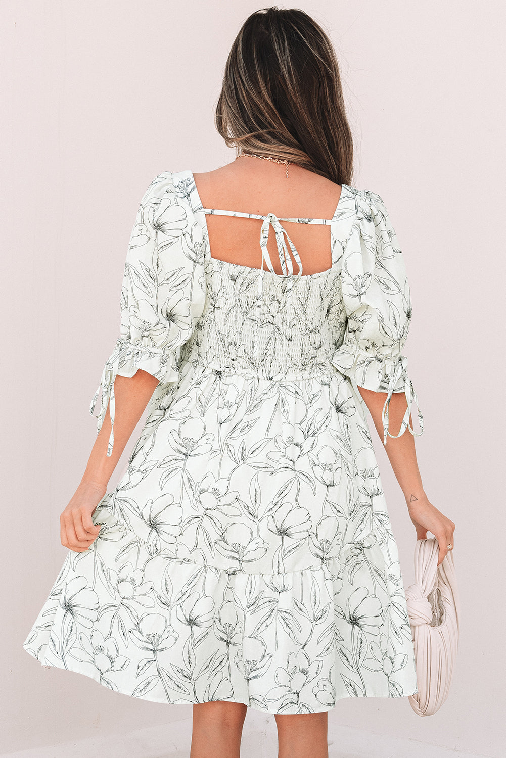 Threaded Pear Ariya Floral Shirred Back Puff Sleeve Dress