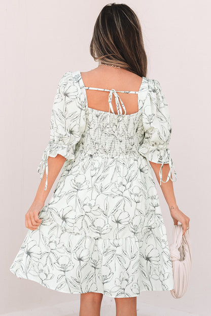 Threaded Pear Ariya Floral Shirred Back Puff Sleeve Dress