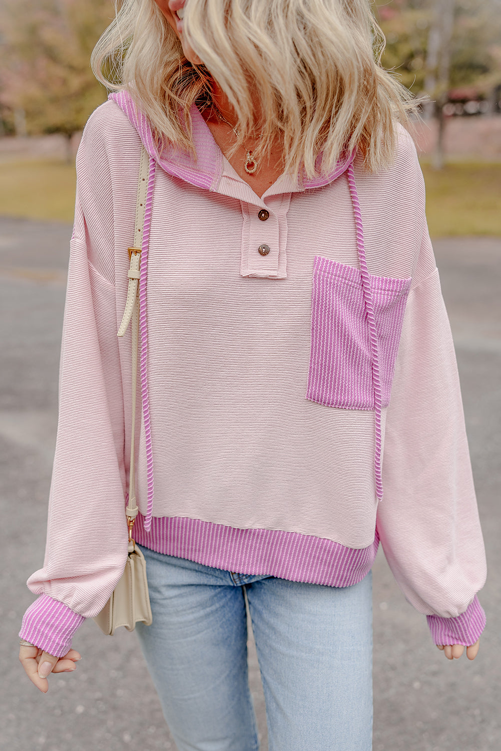 Threaded Pear Johanna Patch Drawstring Hooded Top