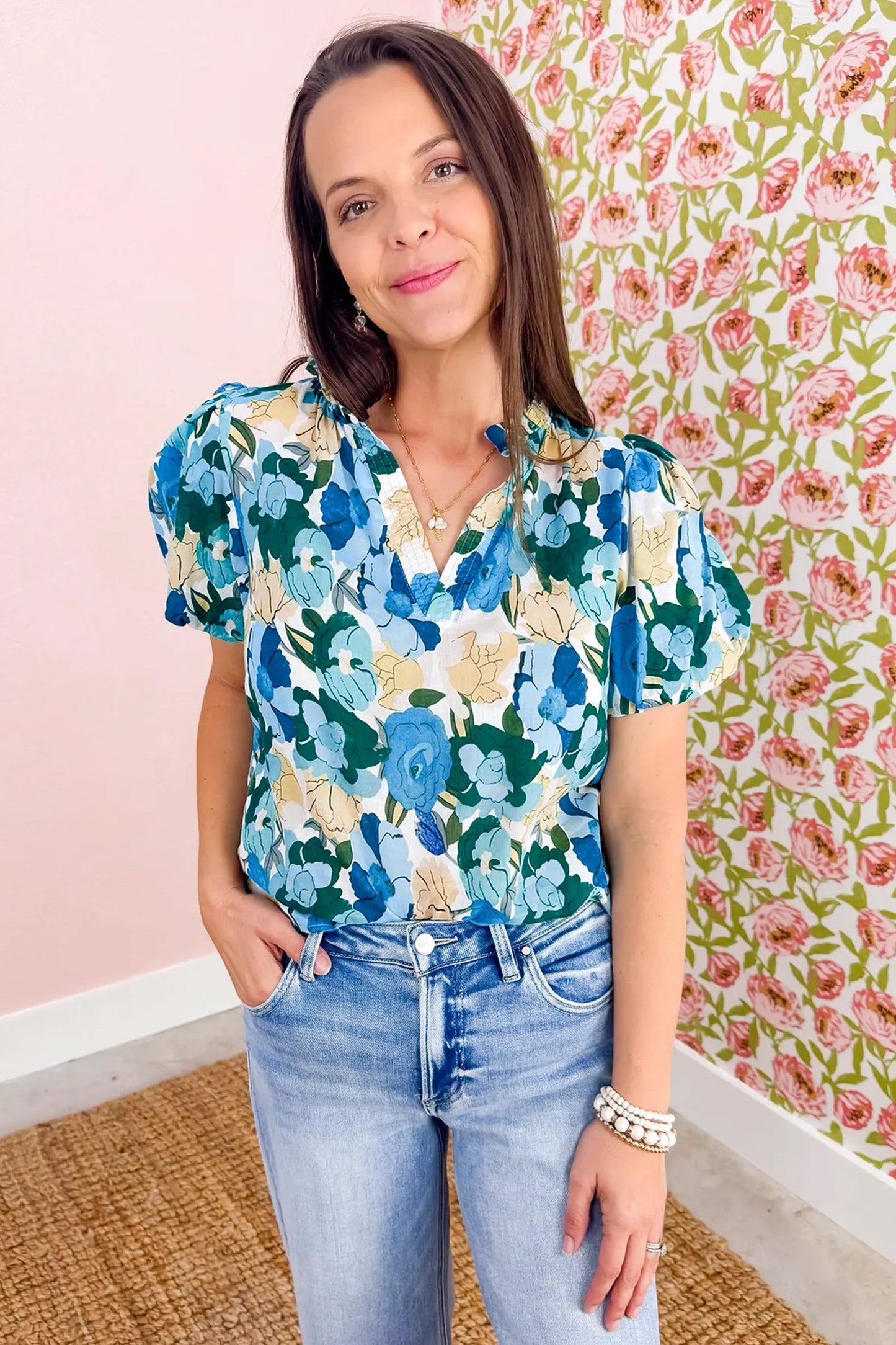 Threaded Pear Leilani Short Puff Sleeve Blouse