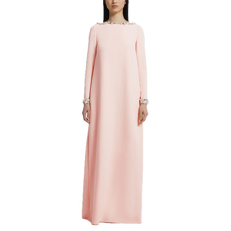 Fashionable Minimalist Beaded Long Dress | Loose-Fitting Elegant Maxi Dress | High-Sense Chic Casual Gown | Sophisticated Oversized Beaded Dress for Women