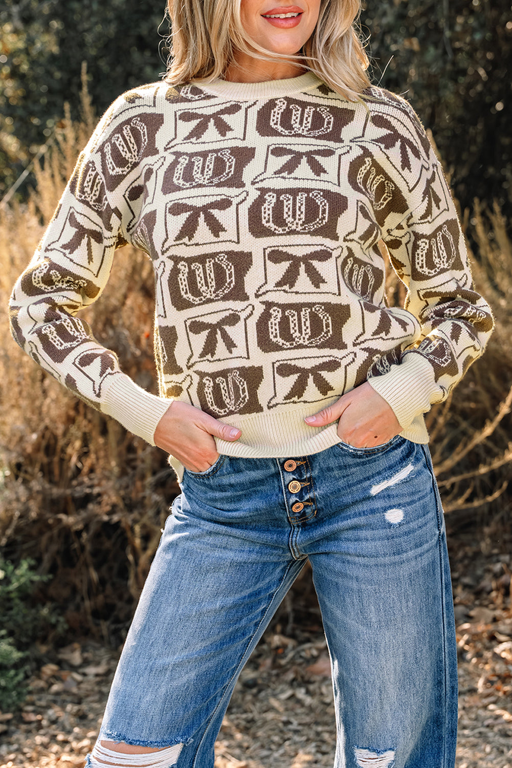 Threaded Pear Sofia Western Fashion Print Sweater