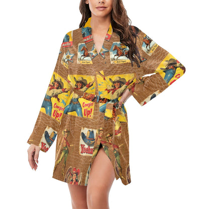 Baha Ranch Vintage Cowgirl Collage Satin Robe