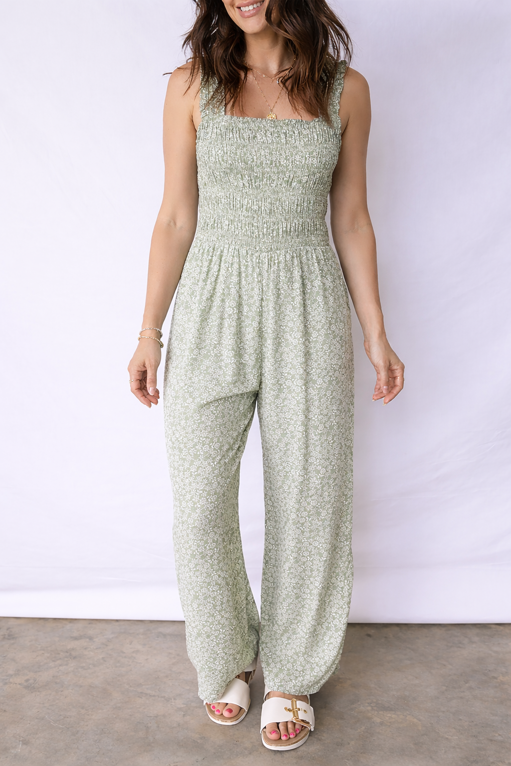 Calliope Square Sleeveless Floral Jumpsuit by Threaded Pear