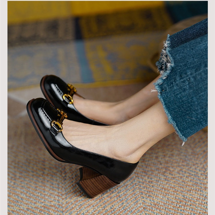 Women’s Retro Square-Toe French Style Pumps | Elegant Chunky Heel Block Shoes | Vintage Parisian Office Heels | Comfortable High-Sense Formal Pumps for Women | 2026 Footwear Trend