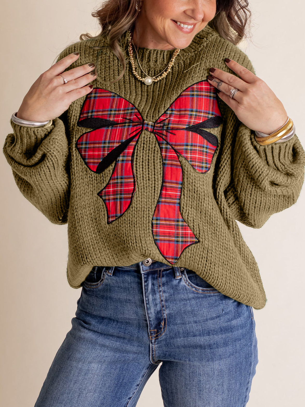 ✨Pinch Me Christmas Plaid Bow Sweater (Final Days: Big Savings!!!)