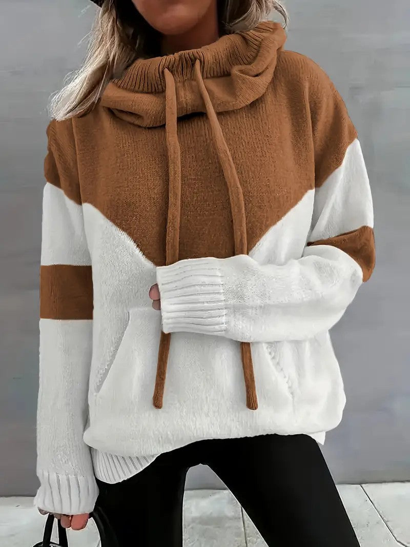 ✨Cozy Color Block Knit Hoodie with Drawstring Details (Final Days: Big Savings!!!)