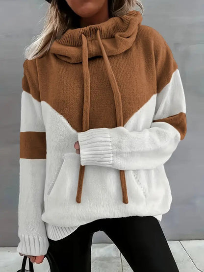 ✨Cozy Color Block Knit Hoodie with Drawstring Details (Final Days: Big Savings!!!)