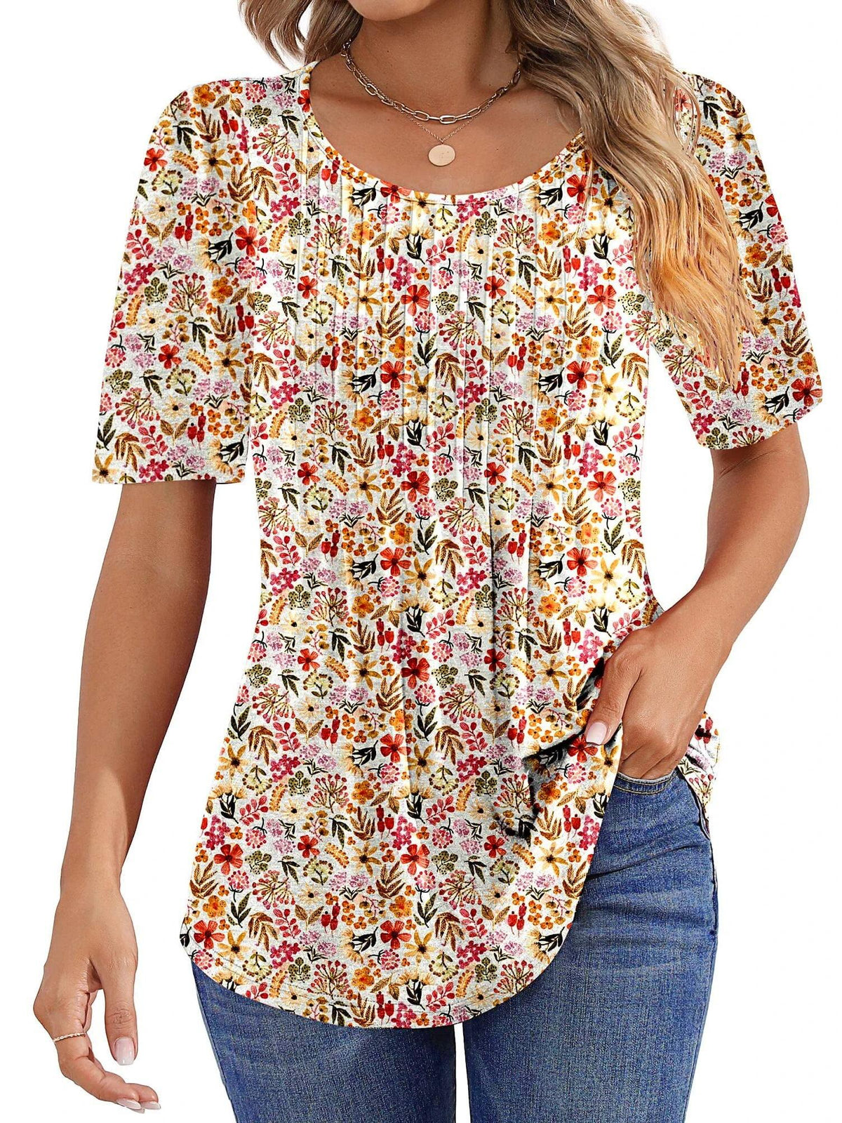 ✨Women Summer Pleated Short Sleeve Tunic Blouses Tops