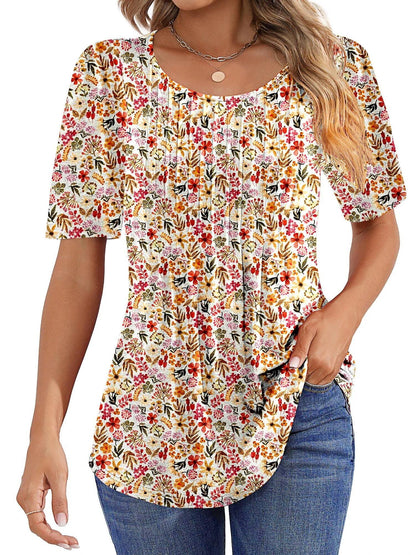✨Women Summer Pleated Short Sleeve Tunic Blouses Tops