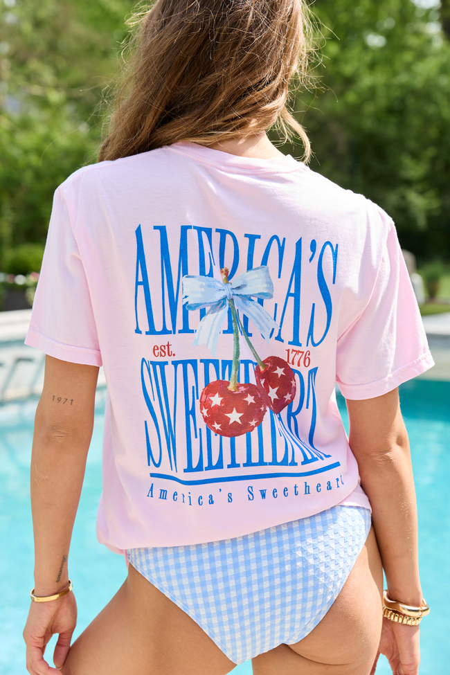 America's Sweetheart Cherry Light Pink Graphic Tee