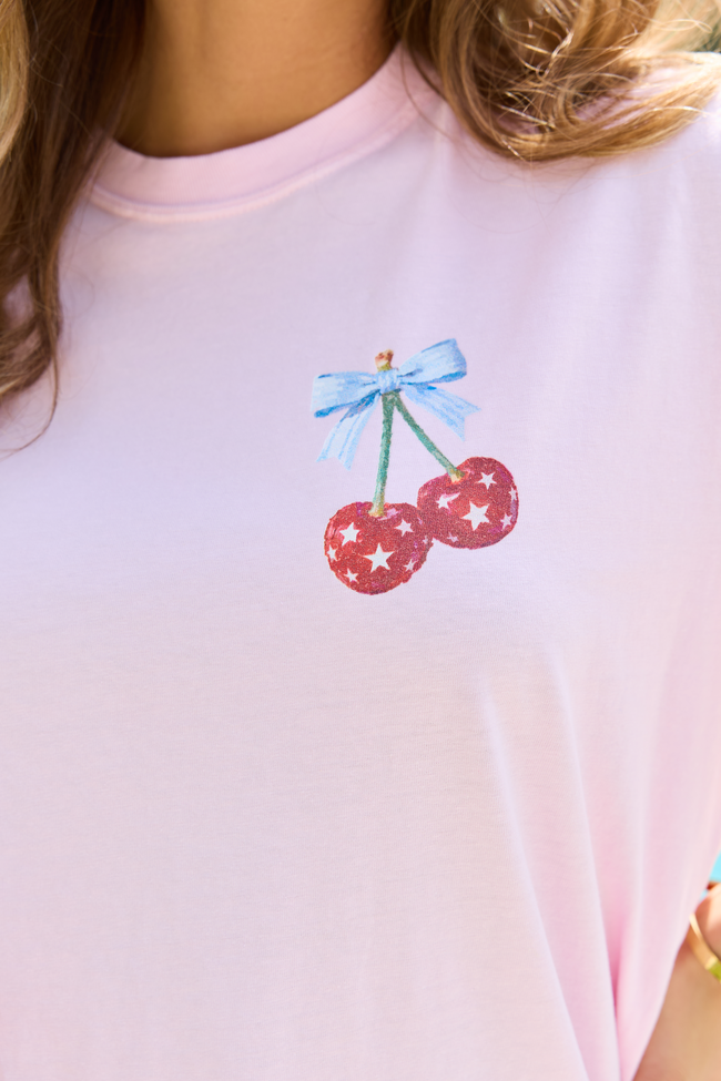 America's Sweetheart Cherry Light Pink Graphic Tee