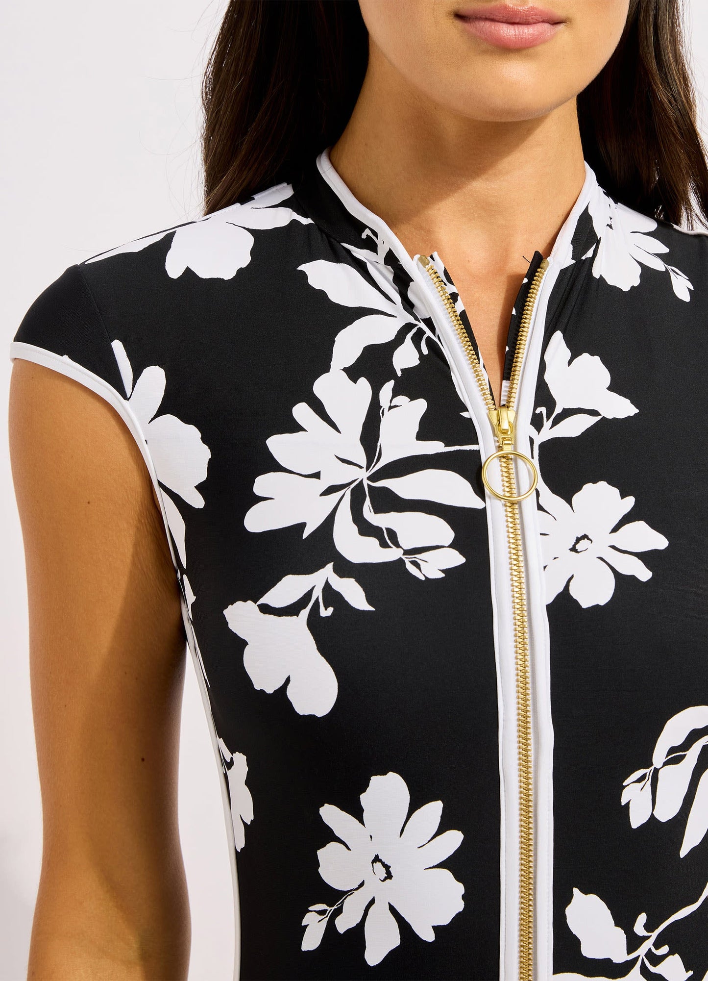 Mayflower Cap Sleeve Zip Front One Piece Swimsuit
