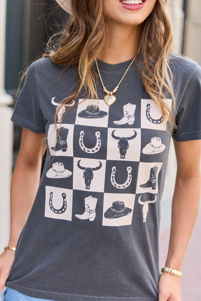 Country Checkered Dark Grey Graphic Tee