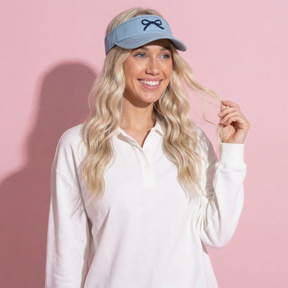 Anna-Kaci Women's Denim Visor Hat with Curved Brim Adjustable Back Bow Accent Casual Headwear