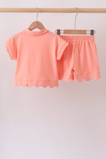 Coral Scalloped Polo Set