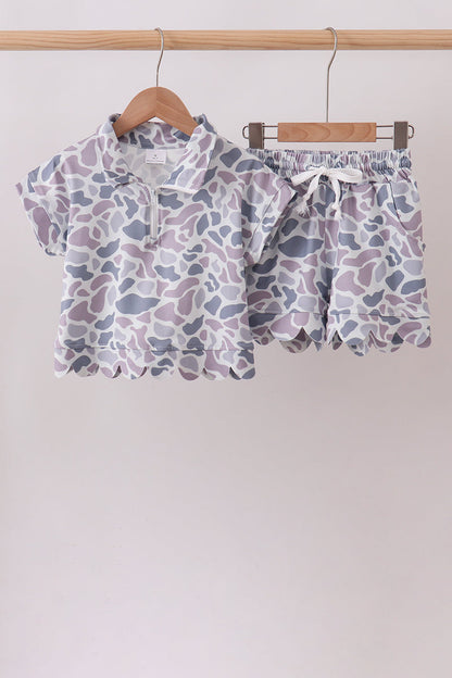 Camo Silky Scalloped Polo Set