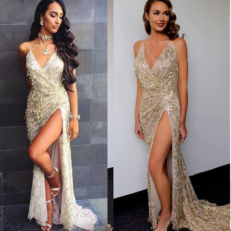 V-Neck Halter Strap Sequin Dress | Elegant Shimmering Backless Evening Gown | Luxury Sparkly Party Dress for Women | Trendy Bodycon Sequin Cocktail Dress | 2026 High-Fashion Glamour Nightwear