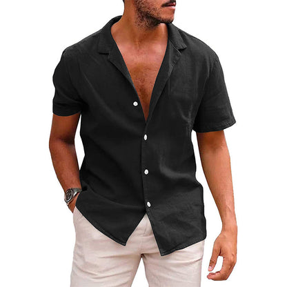 Men’s Casual Button-Down Beach Shirt | High-Sense Short Sleeve Summer Blouse | Trendy Minimalist Holiday Wear | Luxury-Label Statuesque Radiant Tropical Top | 2026 High-Fashion Emerald-Luxe Essential